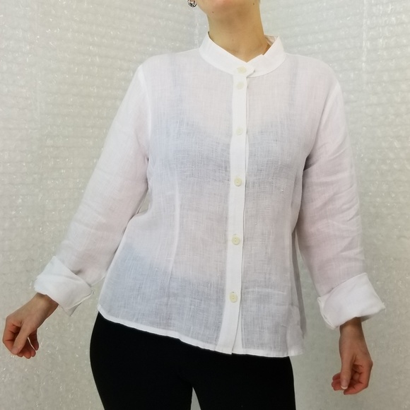 Flax white linen longsleeve button-up